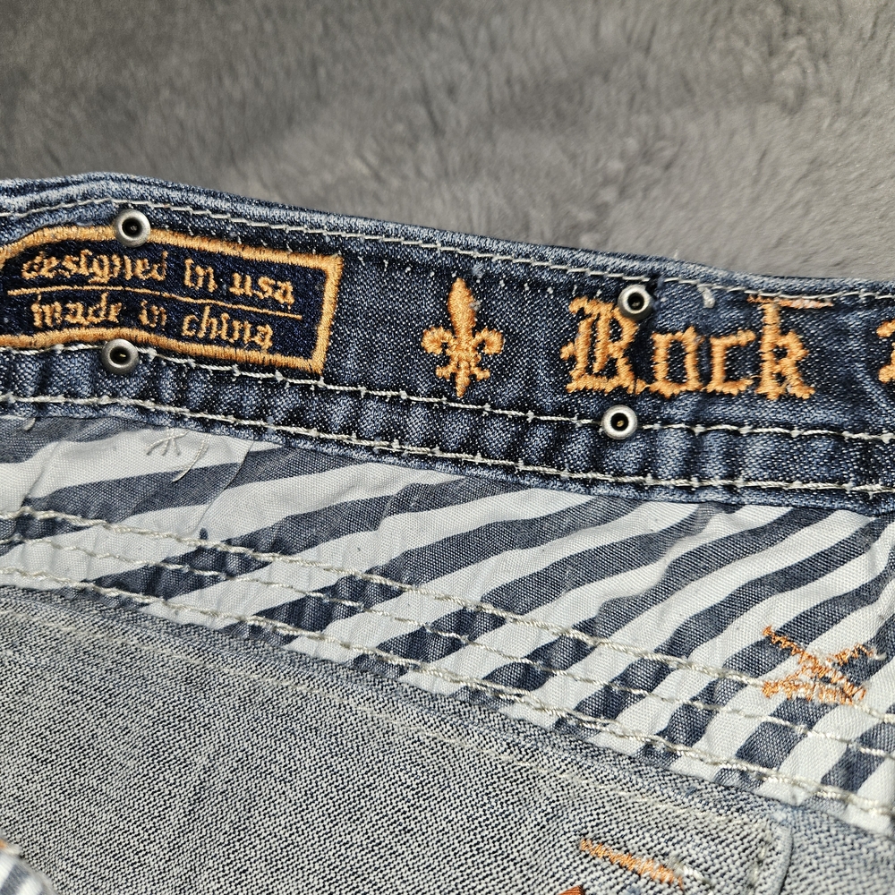 Rock Revival Blue Distressed Denim Shorts Cutoffs Bling Pockets Size 29 - Picture 5 of 13